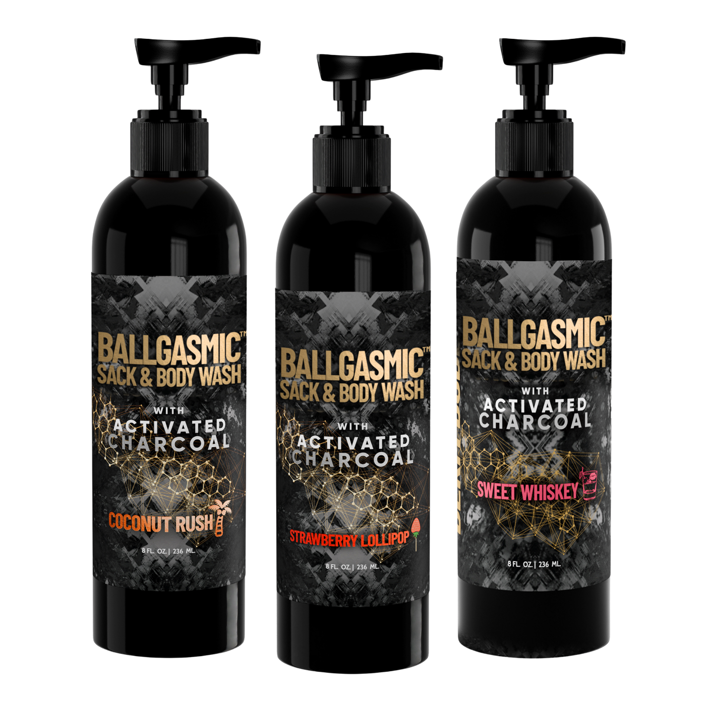Men's Sack & Body Wash with Activated Charcoal 3PK Variety Pack