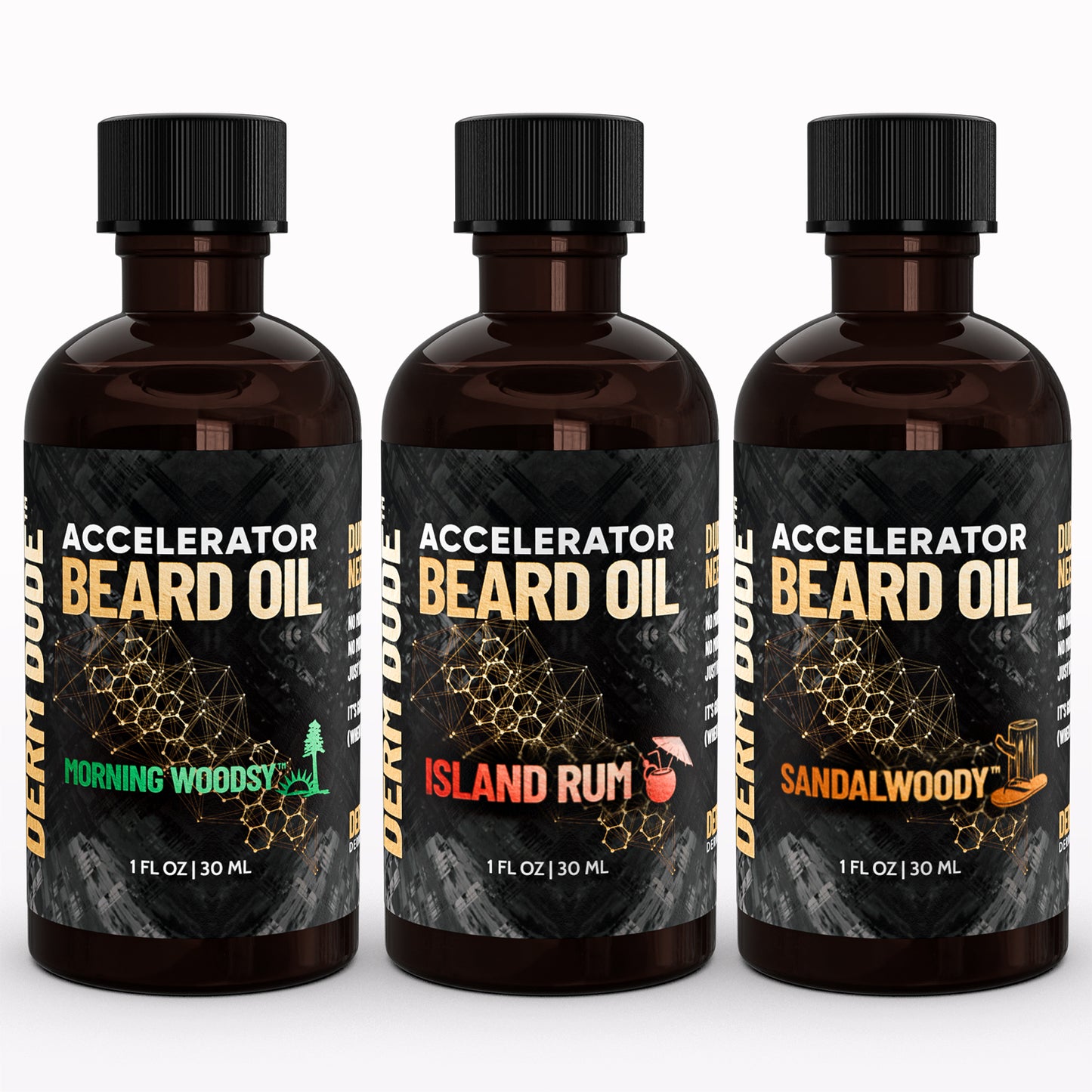 Accelerator Beard Oil 3 Pack - Island Rum+ Morning Woodsy + SandalWoody